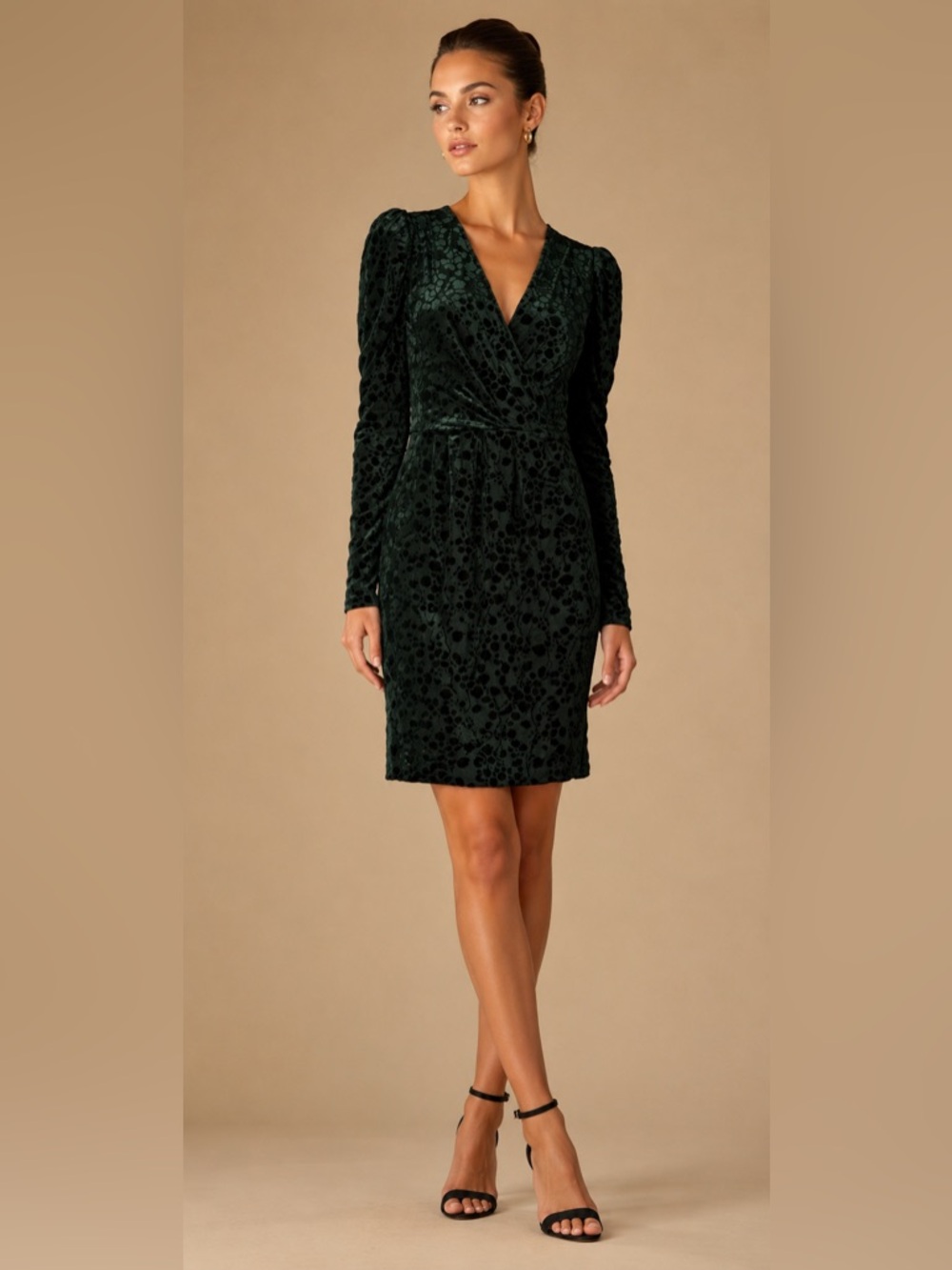 Tommy Hilfiger Velvet Green Floral Burnout Faux Wrap Dress NEW Size 10